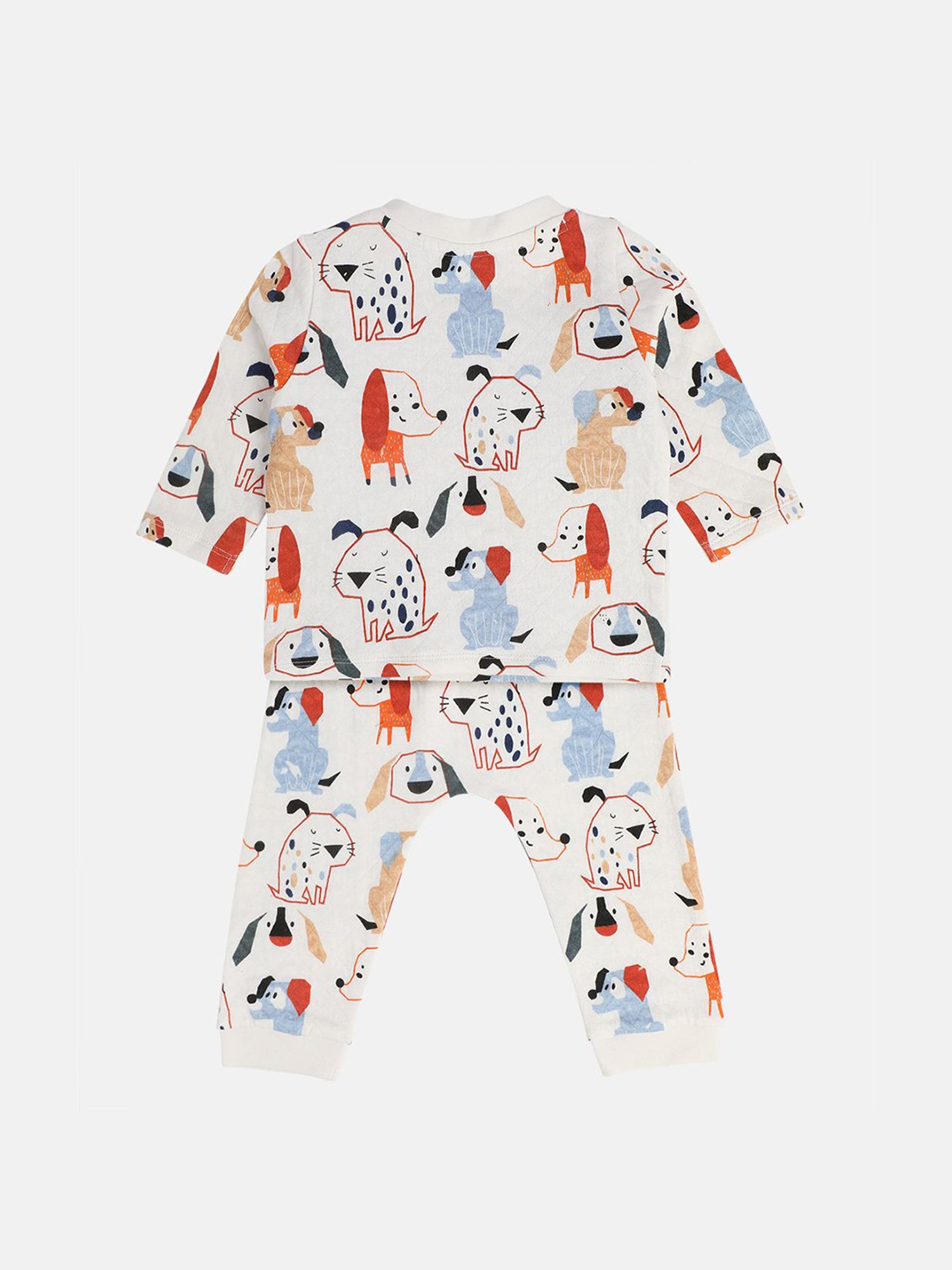 MINIKLUB Boys Cream Printed Full Sleeves T-Shirt with Pants