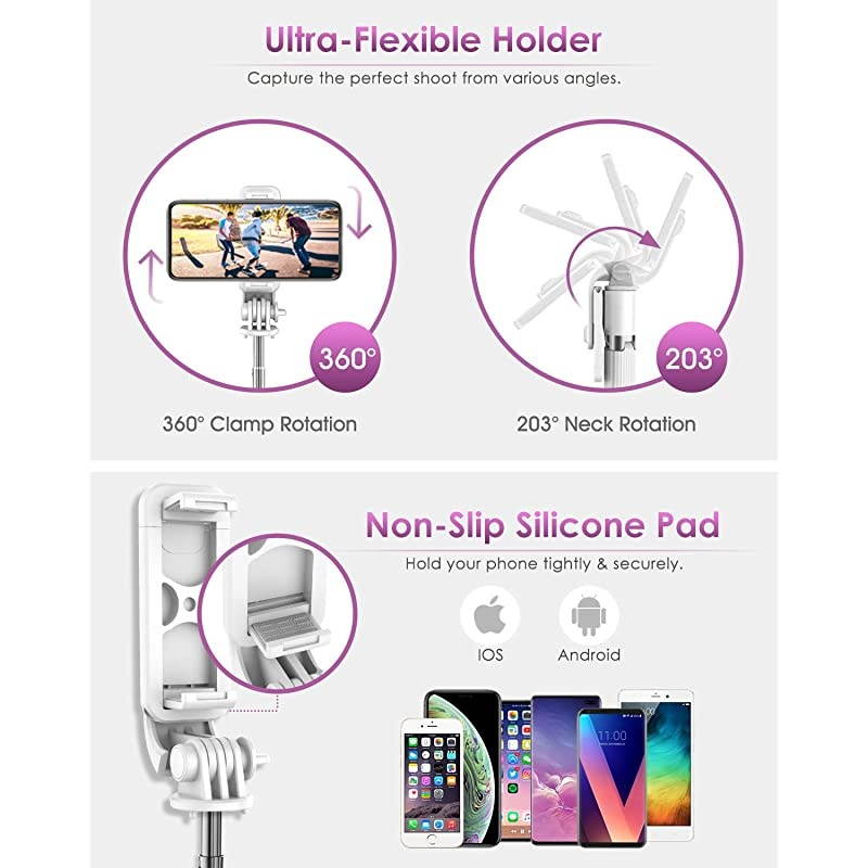 Selfie Stick Tripod,  Lightweight Aluminum All in One Extendable Selfie Stick Bluetooth with Remote Compatible with iPhone 12/12 Pro/XS Max/11/XS/XR/8P, Galaxy S20/S10/S9, Gopro, Small Camera