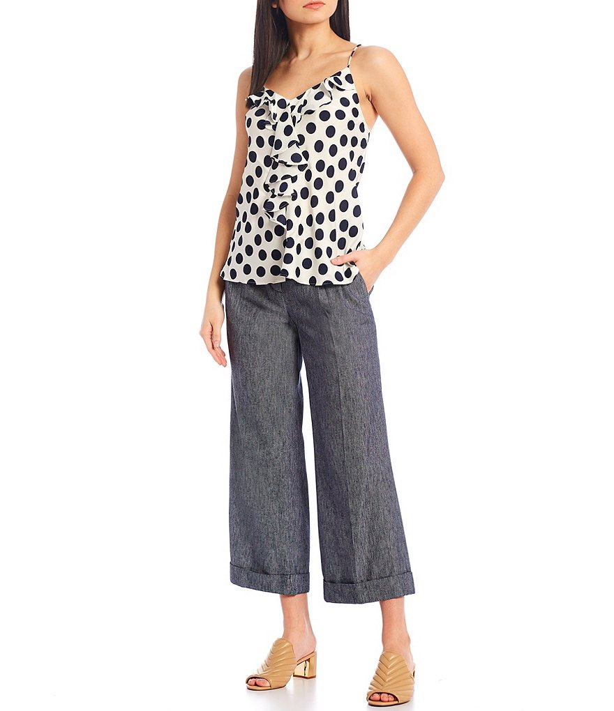 J.McLaughlin Durham Sleeveless Ruffle V-Neck Denim Blouse