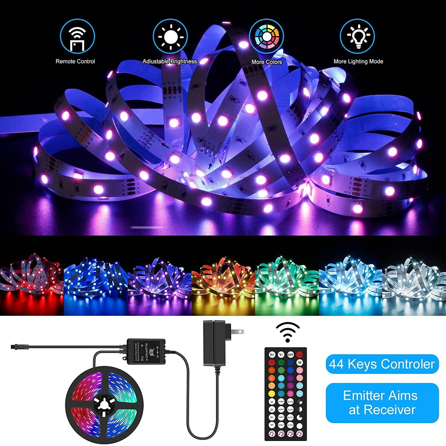 20ft Led Lights for Bedroom CNTOO Led Lights Strip Music Sync Color Changing RGB 5050 Led Strip Lights with Remote for Bedroom Party Home Decoration20Ft