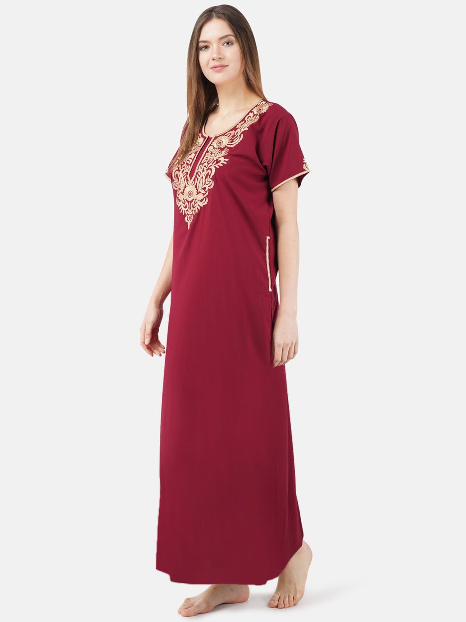 KOI SLEEPWEAR Maroon Embroidered Nighty