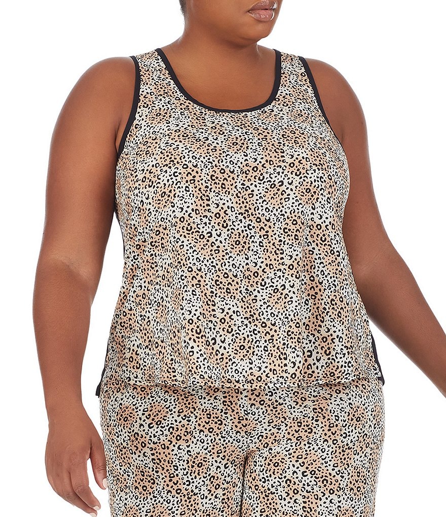 Kensie Plus Animal Print Woven Coordinating Sleep Tank