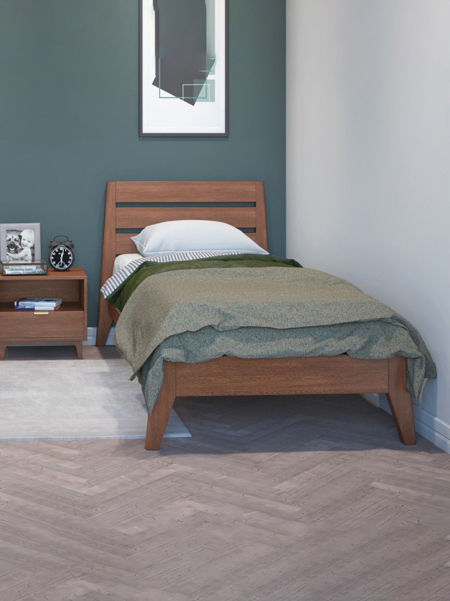 Pure Leed Solid Wood Single Bed In Brown Colour