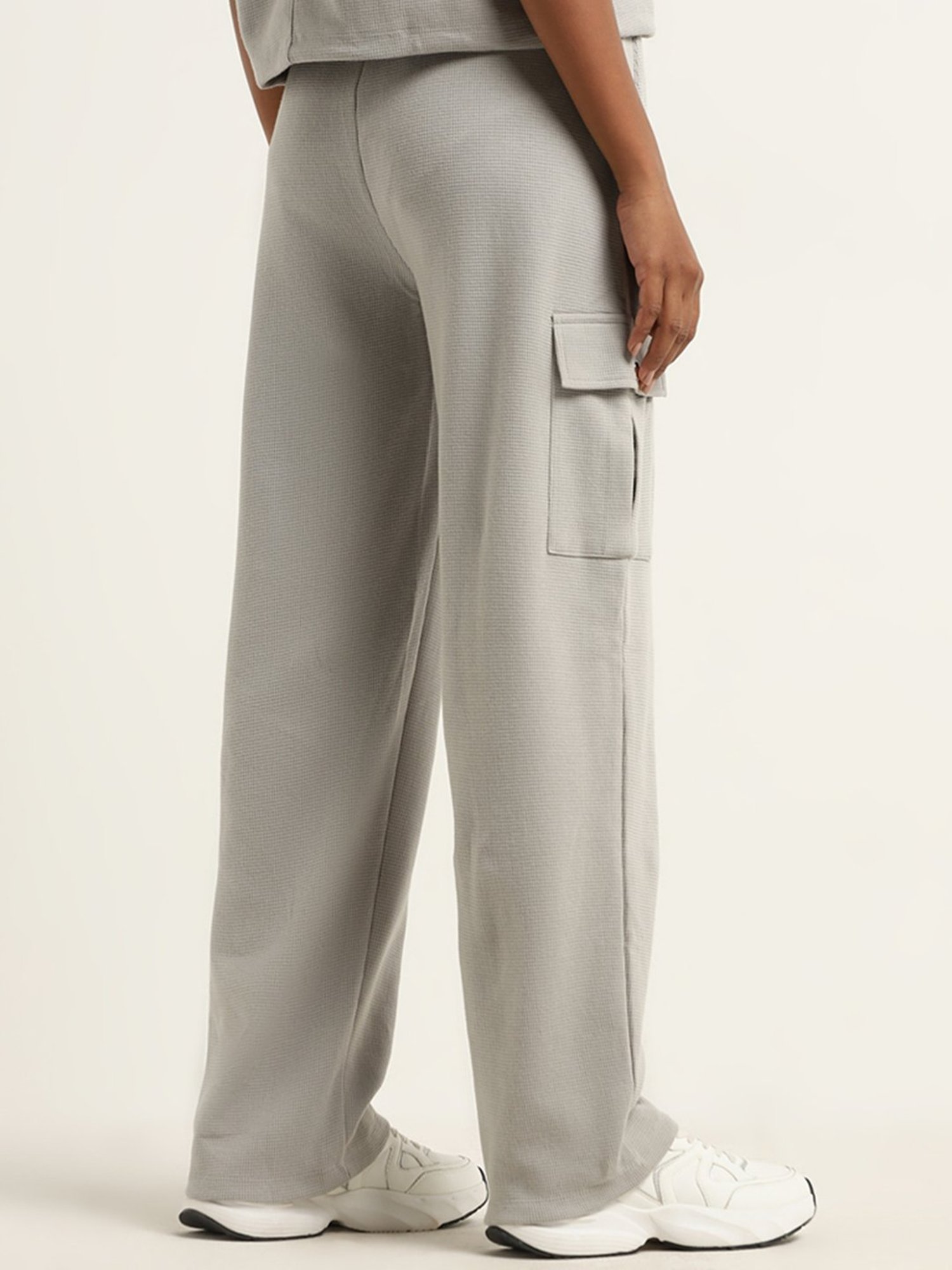 Studiofit by Westside Grey Waffle Textured High Rise Track Pants