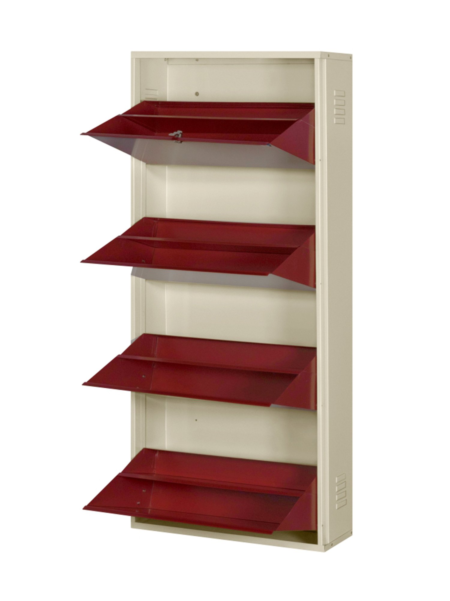 Delite Kom Metal Shoe Rack - 24" 8 Shelf, Double Decker, Ivory BrickRed, PowderCoat, Wall Mount, DIY