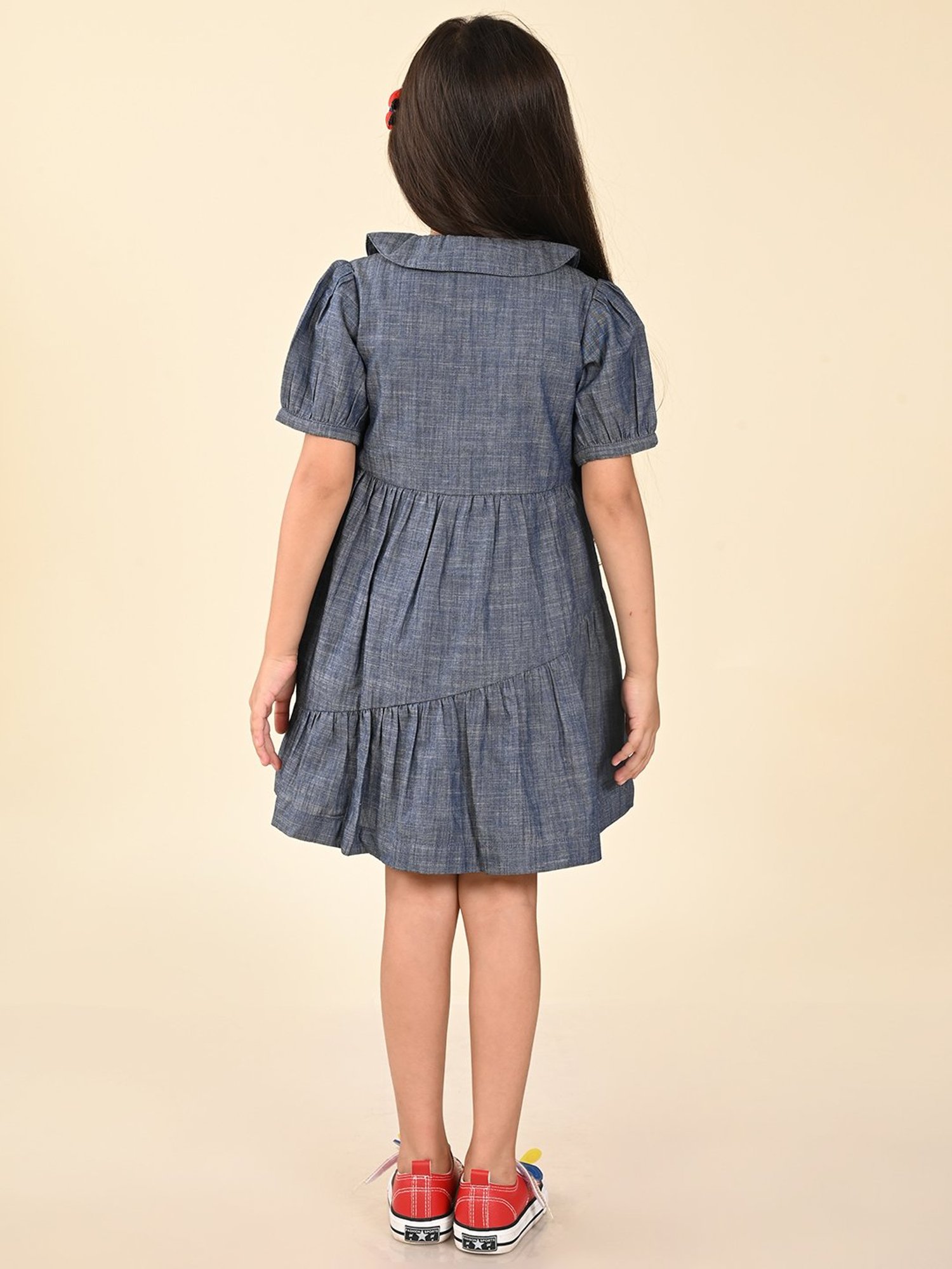 LilPicks Kids Blue Solid Dress