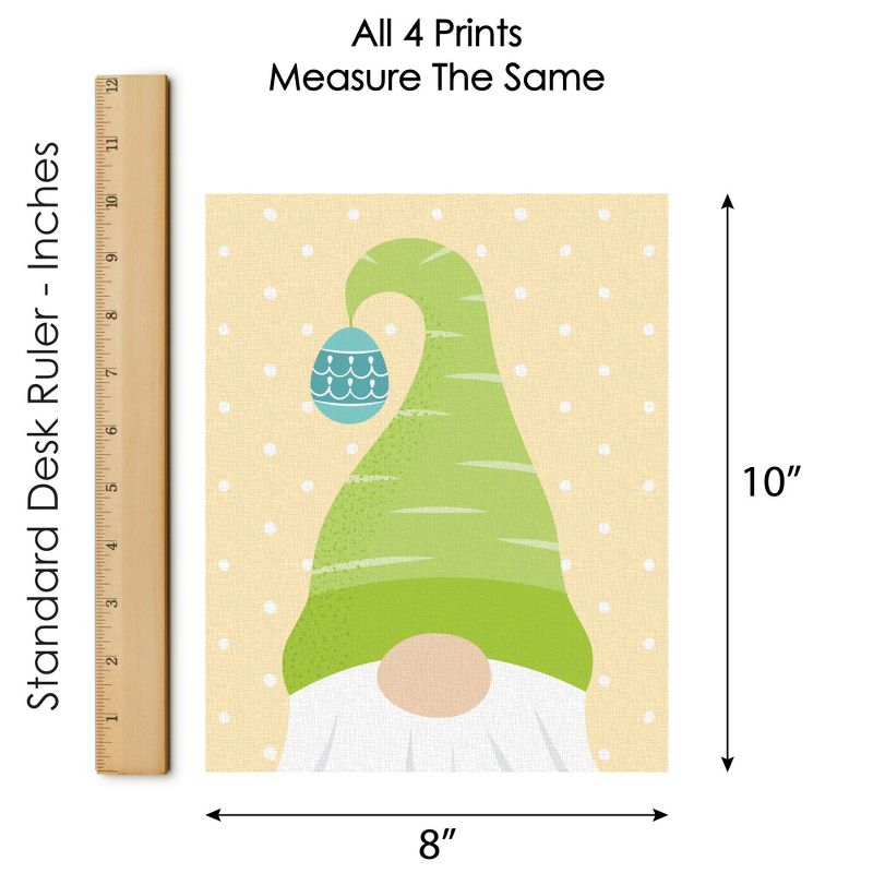 Big Dot of Happiness Easter Gnomes - Unframed Spring Bunny Linen Paper Wall Art - Set of 4 - Artisms - 8 x 10 inches