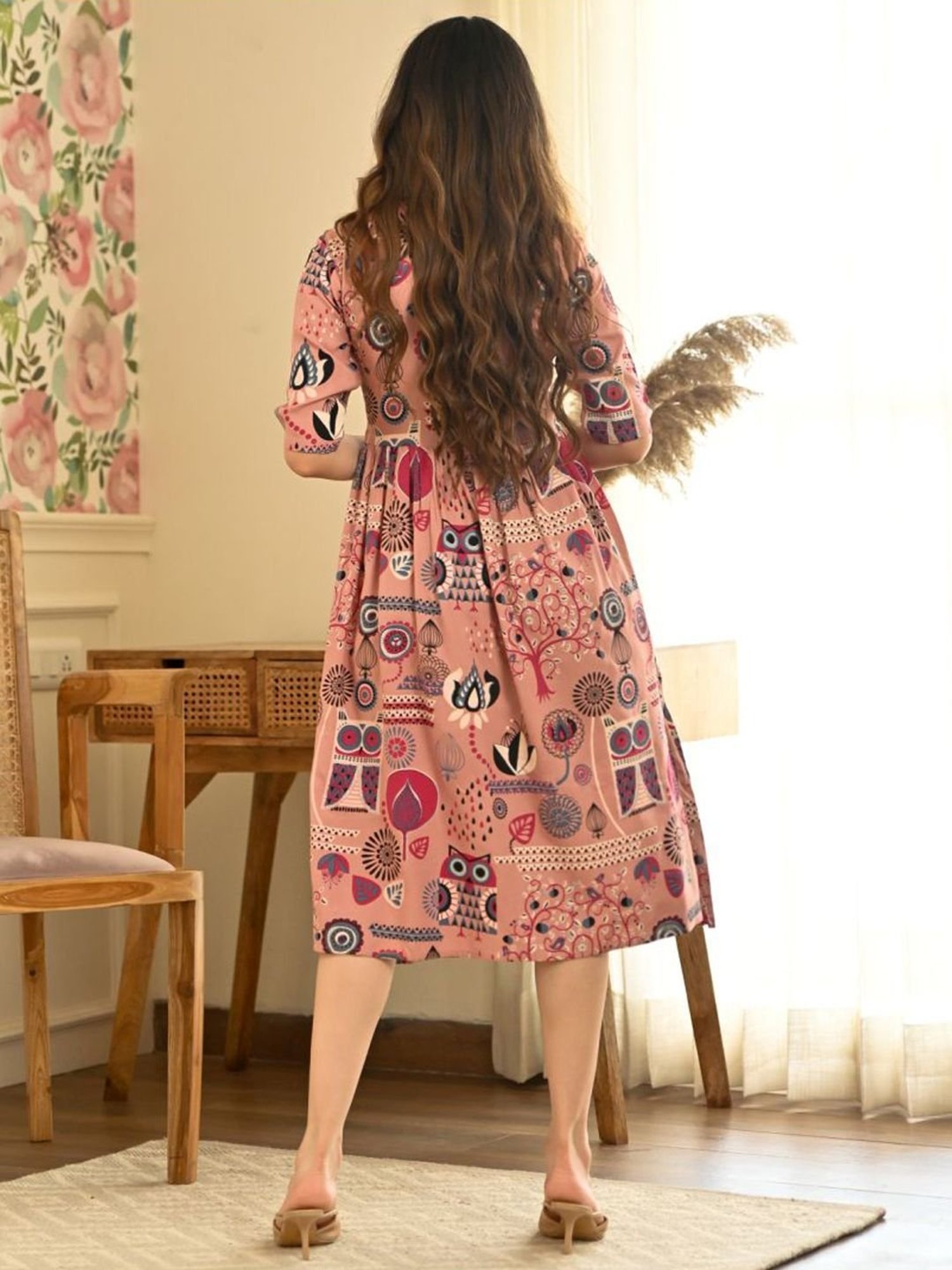 Rustorange Pink Printed A-Line Dress