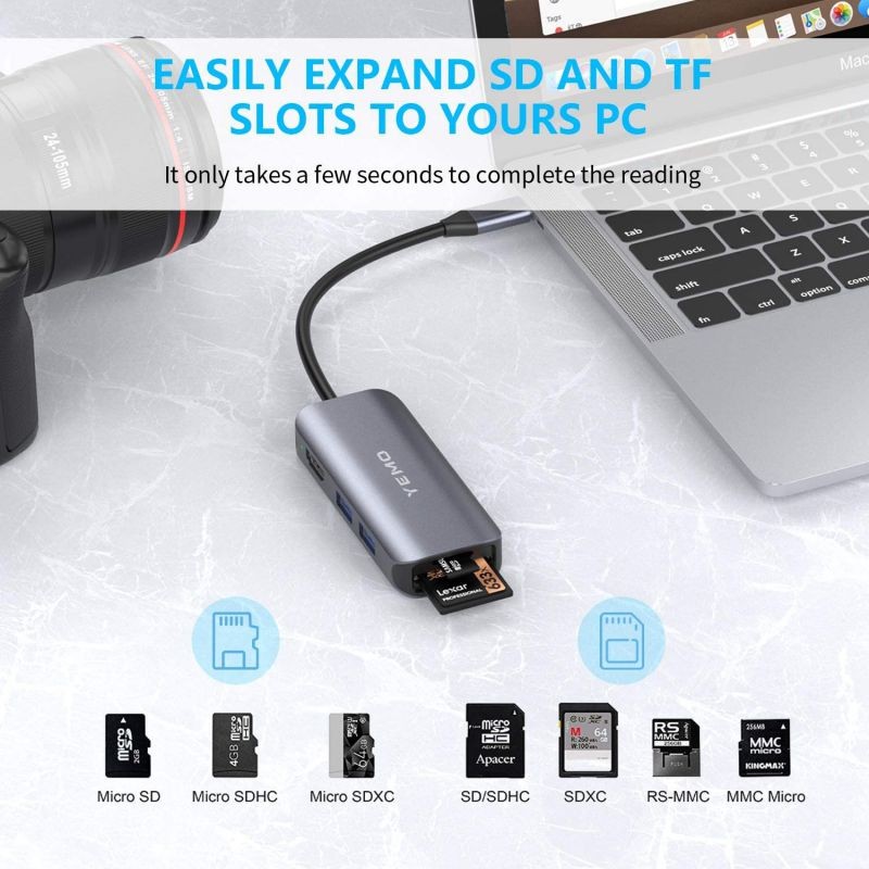 USB C Hub,6-in-1 USB C Multiport Adapter Hub with 4K HDMI, SD/TF Card Port, 2 USB 3.0 Port, Portable Type C Hub USB C Dongle for MacBook/Pro/Air 2016/2017/2018 and More USB C Device