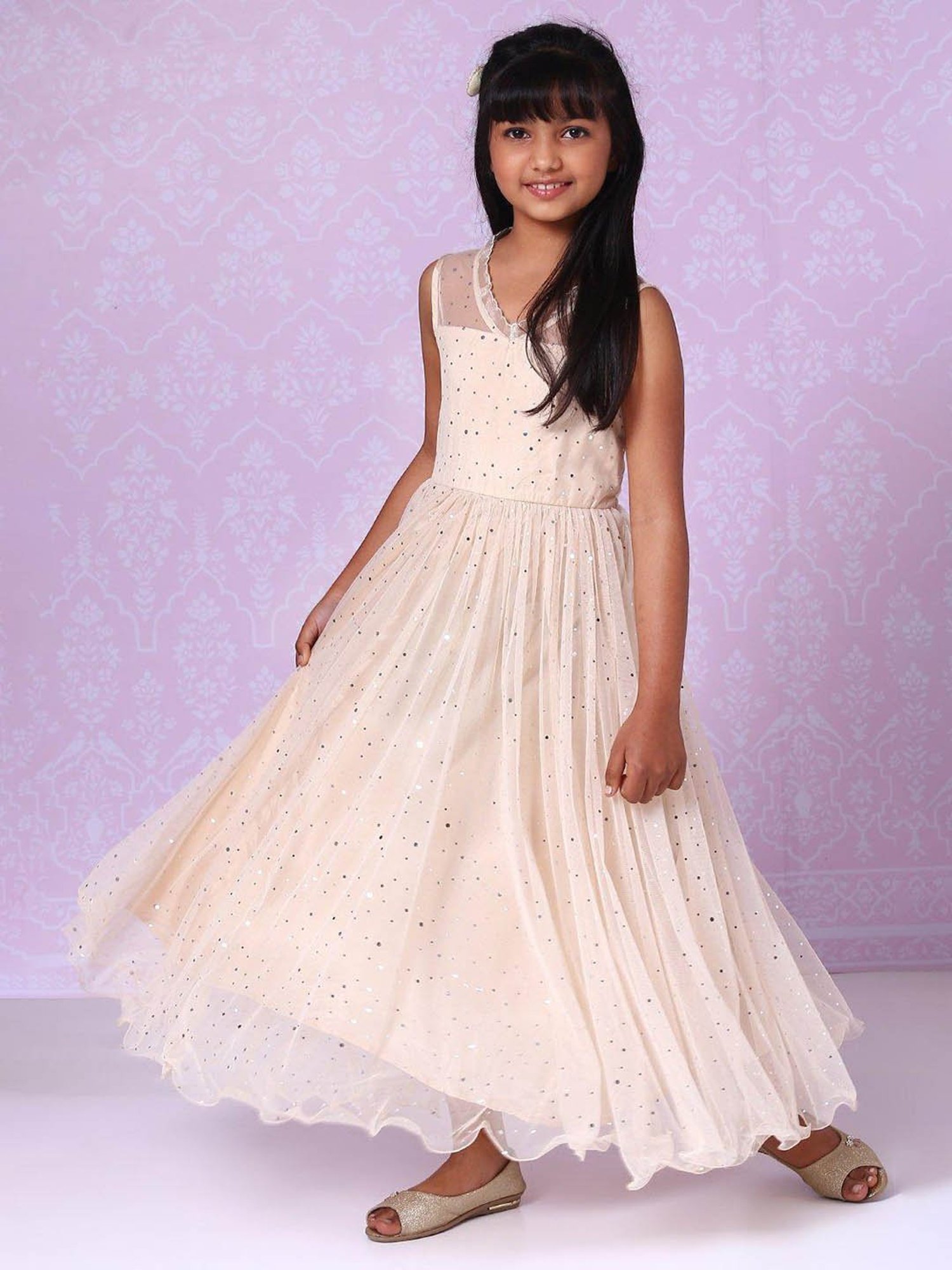 BIBA Girls Beige Embellished Anarkali