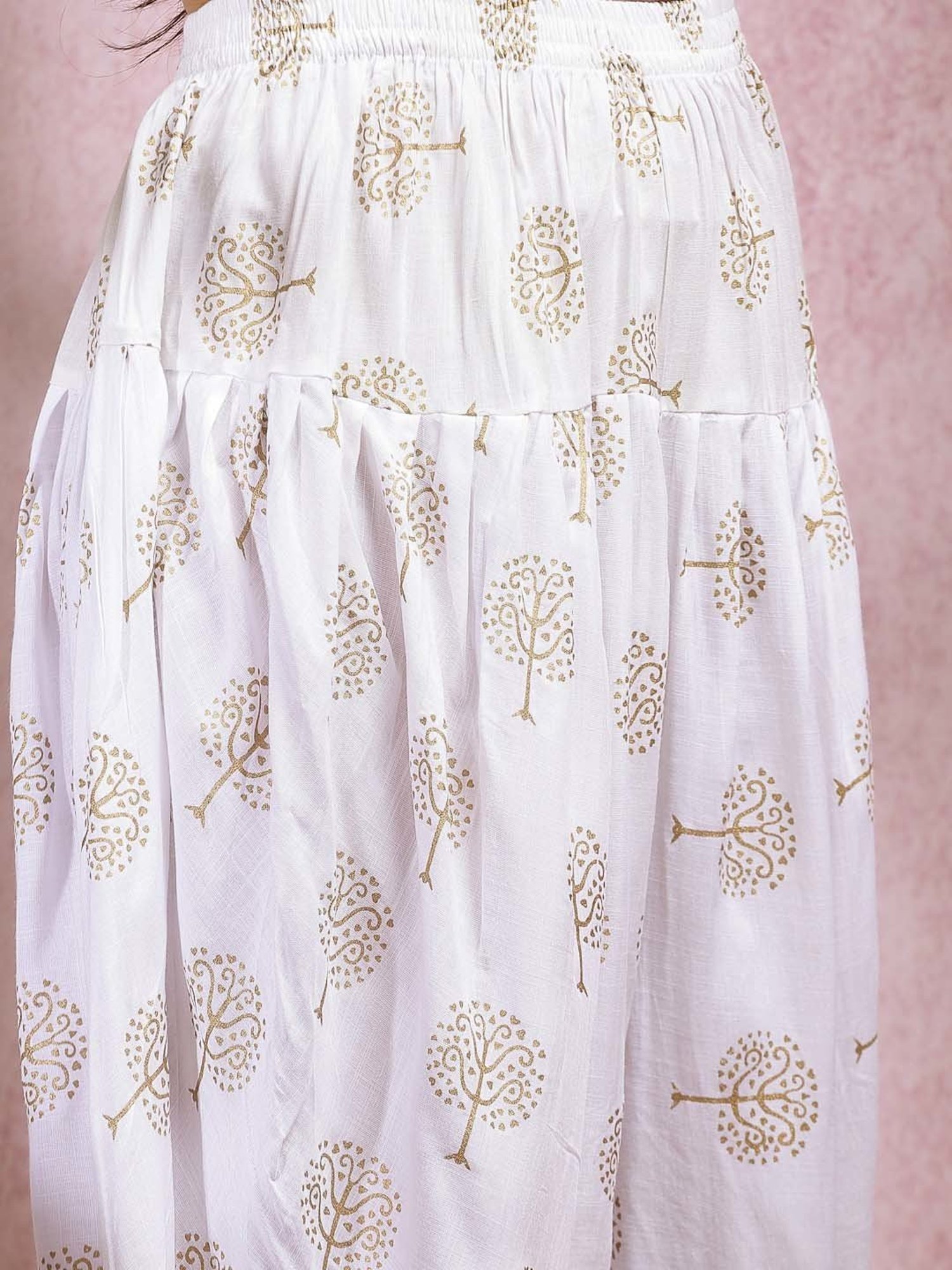 Stylum Pink & White Embroidered Kurti Dhoti Pant Set