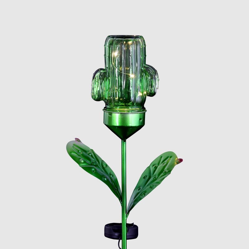 32" Resin Solar Cactus Garden Stake Green - Exhart