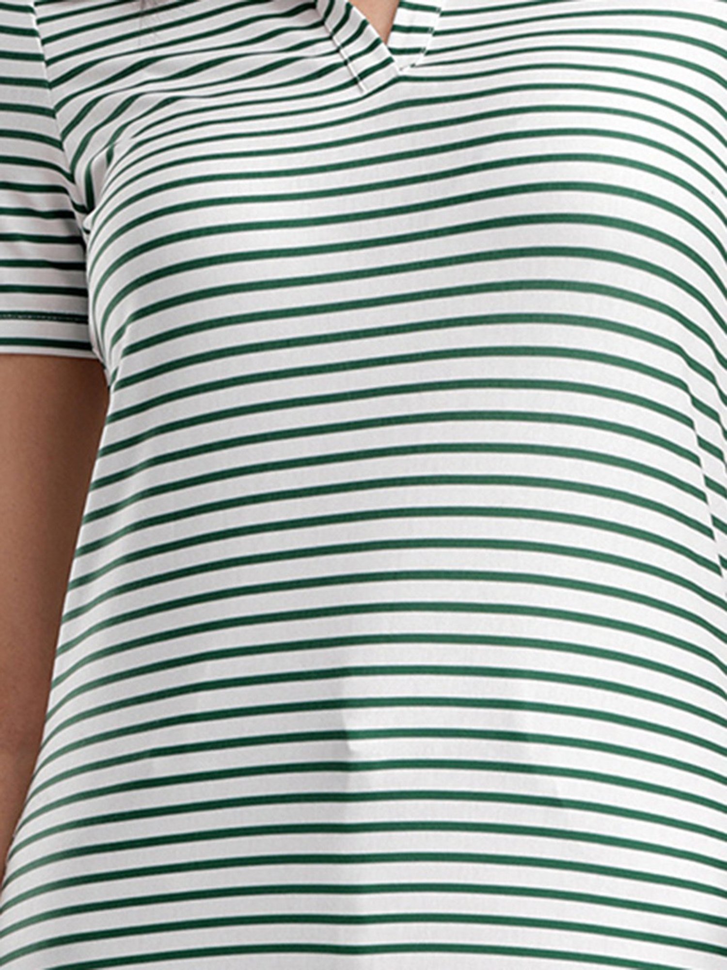 Fablestreet White & Green Cotton Striped T-Shirt