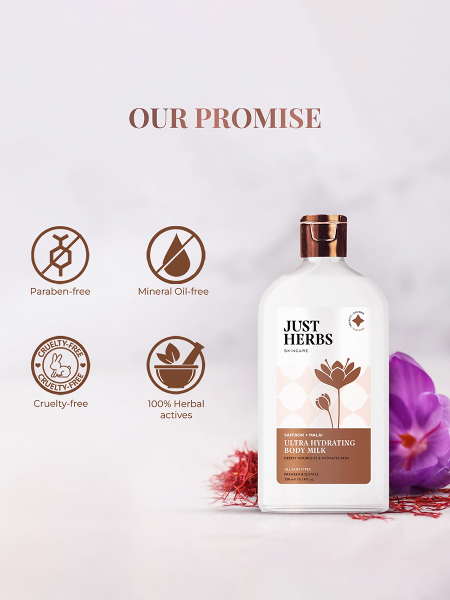 JUST HERBS Saffron + Malai Ultra Hydrating Body Milk - 300 ml