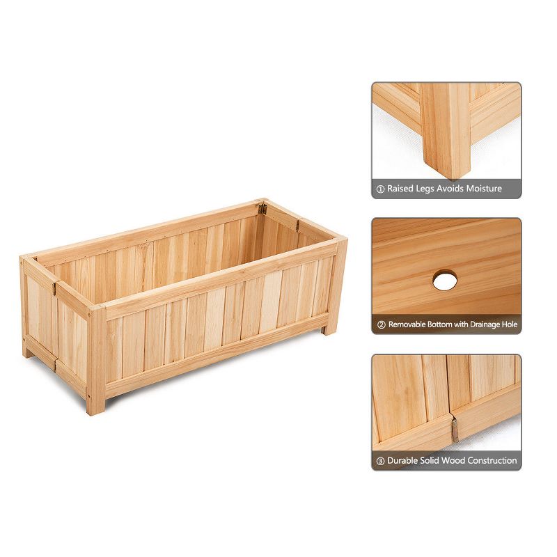 Costway Rectangle Wood Flower Planter Box Portable Raised Vegetable Patio Lawn Garden folding