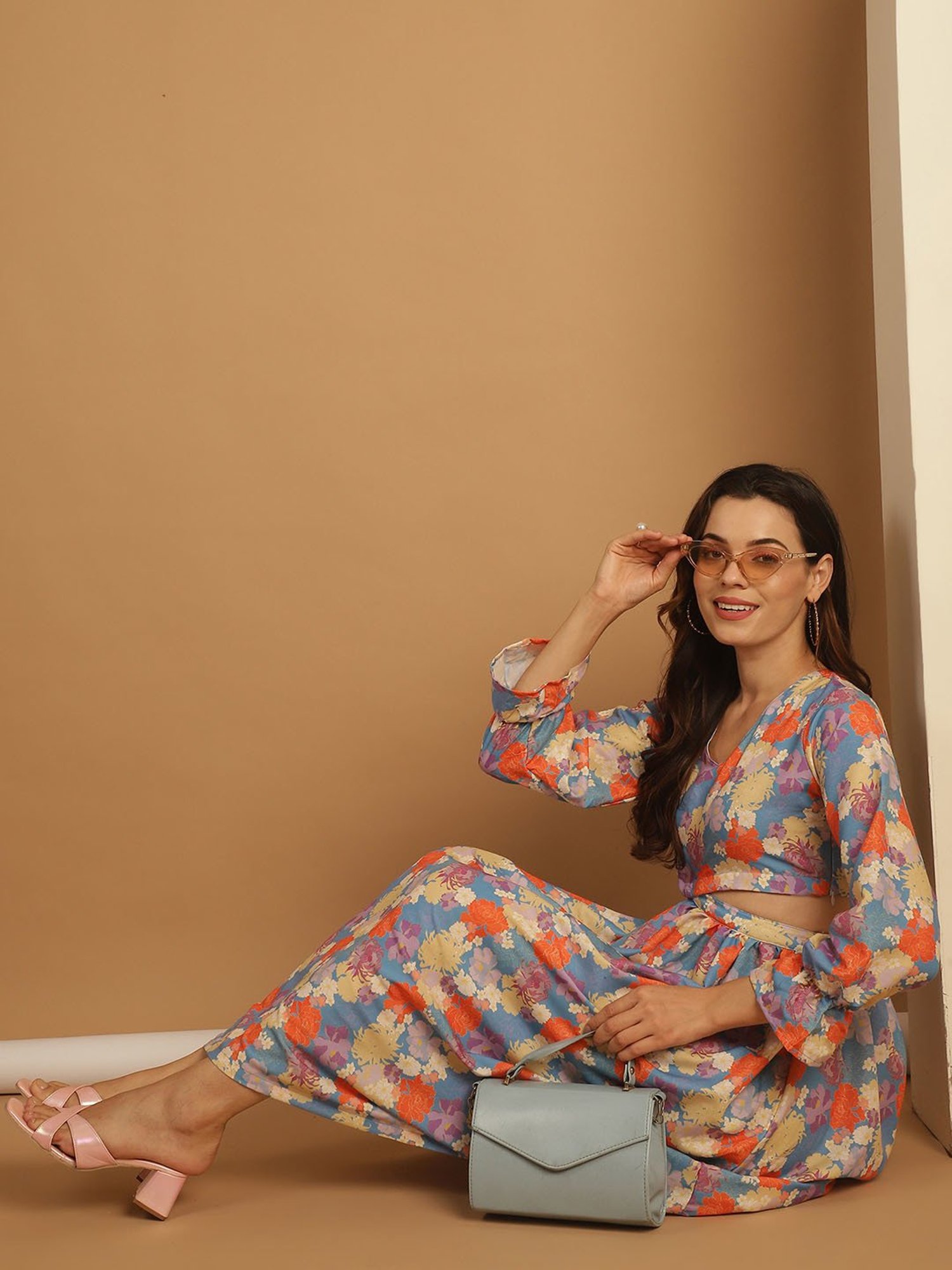 Indian Needle Blue Floral Print Ethnic Dress