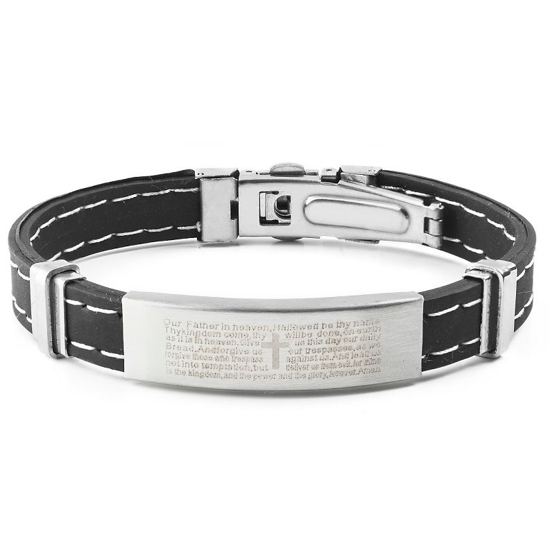 Men's West Coast Jewelry Stainless Steel Lord's Prayer ID Plate Rubber Bracelet