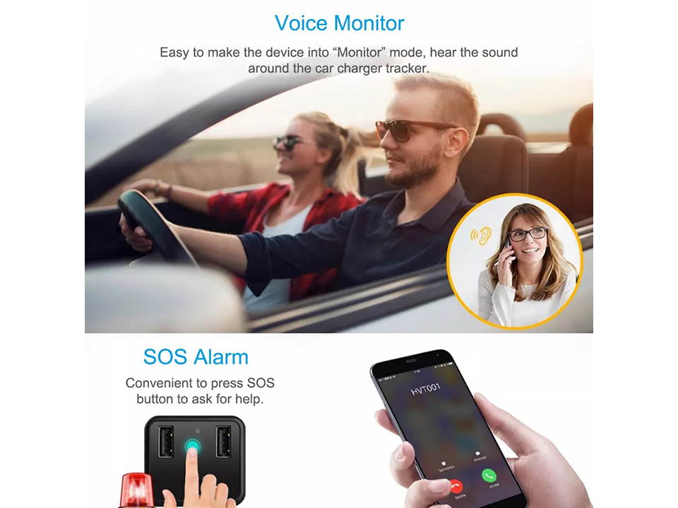 JIMIIoT HVT001 Mini Car Charger GPS Tracker Dual Charging Port With Sound Monitoring ACC Detection RealTime GPS Tracking By APP Web