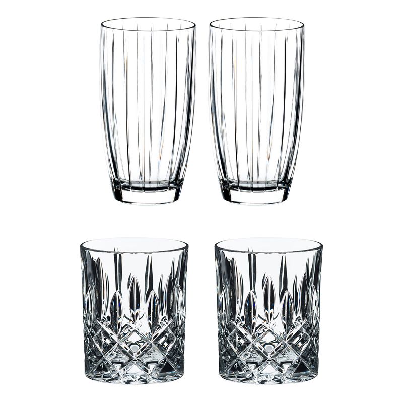 Riedel Sunshine Collection Classic Crystal Tall All-Purpose Glass and Crystal Scotch & Bourbon Tumbler Whiskey Glass, Set of 4