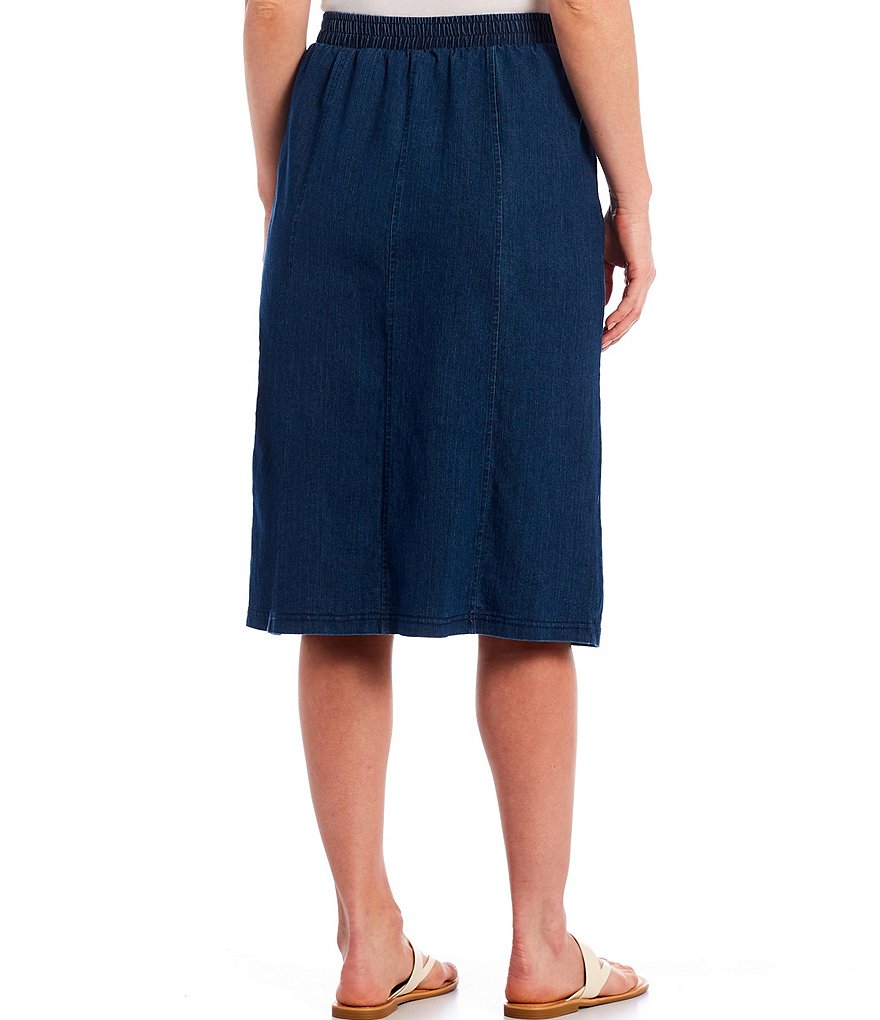 Allison Daley Petite Size Stretch Denim Button Accent Details Pull-On Skirt
