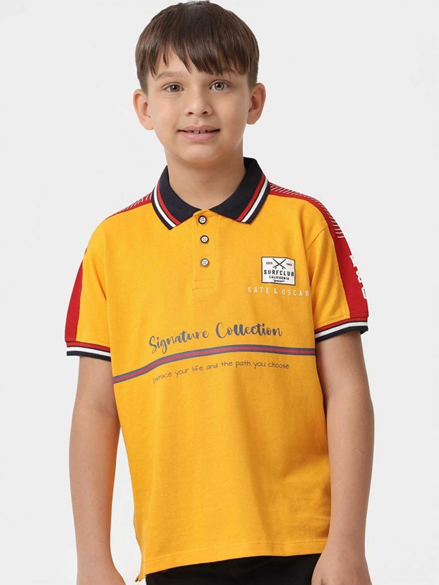 Kate & Oscar Kids Yellow Cotton Printed Polo T-Shirt