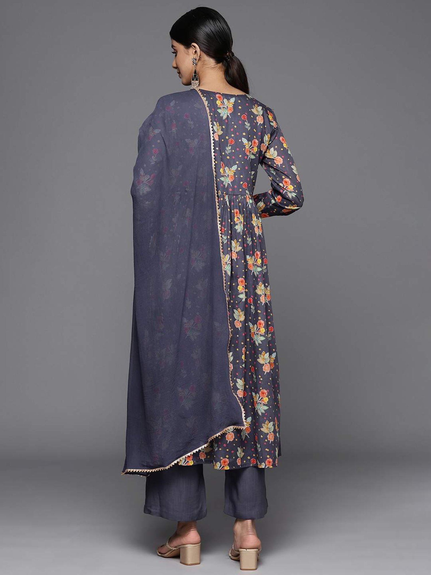 Varanga Blue Cotton Printed Kurta Pant Set With Dupatta