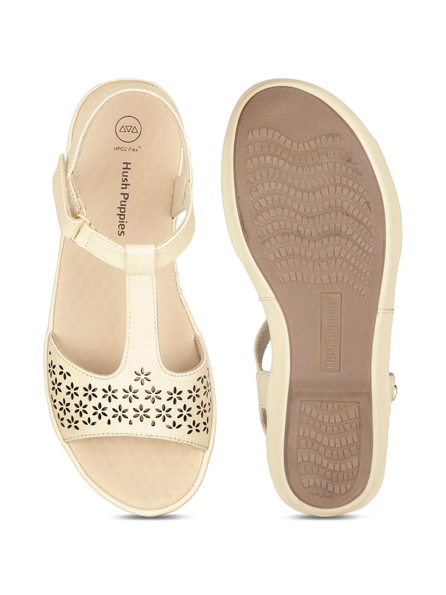 Hush Puppies by Bata Women's New Canna Beige Ankle Strap Sandals