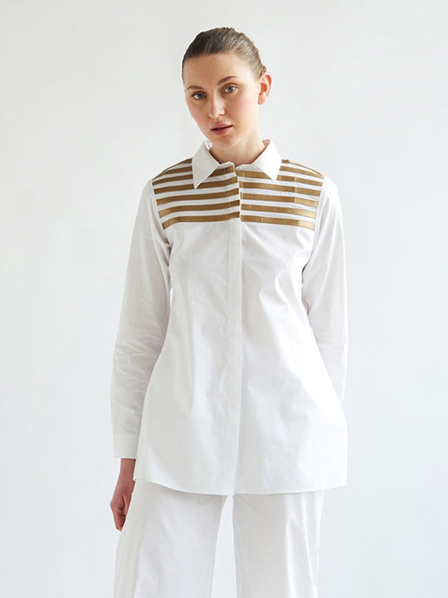 House of Manaa White Gold Lace Shirt