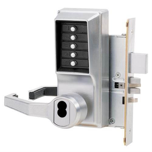 Simplex 8148S-RH-26D Satin Chrome US26D Heavy Duty Mechanical Pushbutton Mortise Right Hand Lever Lock With Key Overide For LFIC Schlage Cores (Core Sold Separately)