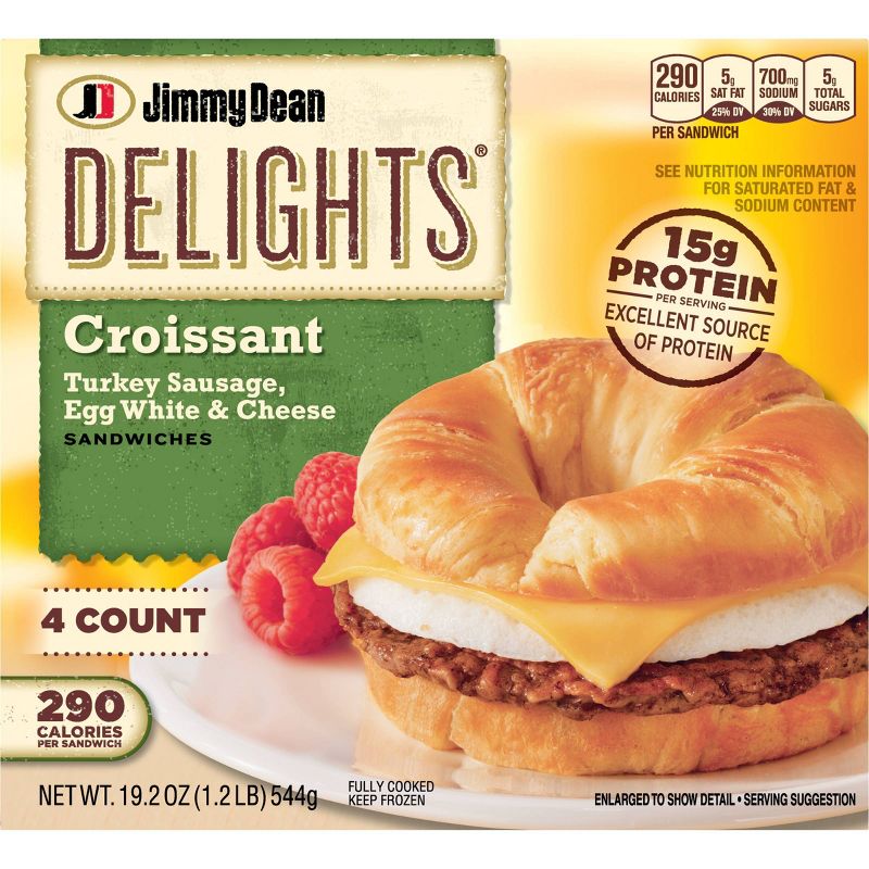 Jimmy Dean Delights Turkey Sausage, Egg Whites, & Cheese Frozen Croissant - 4ct