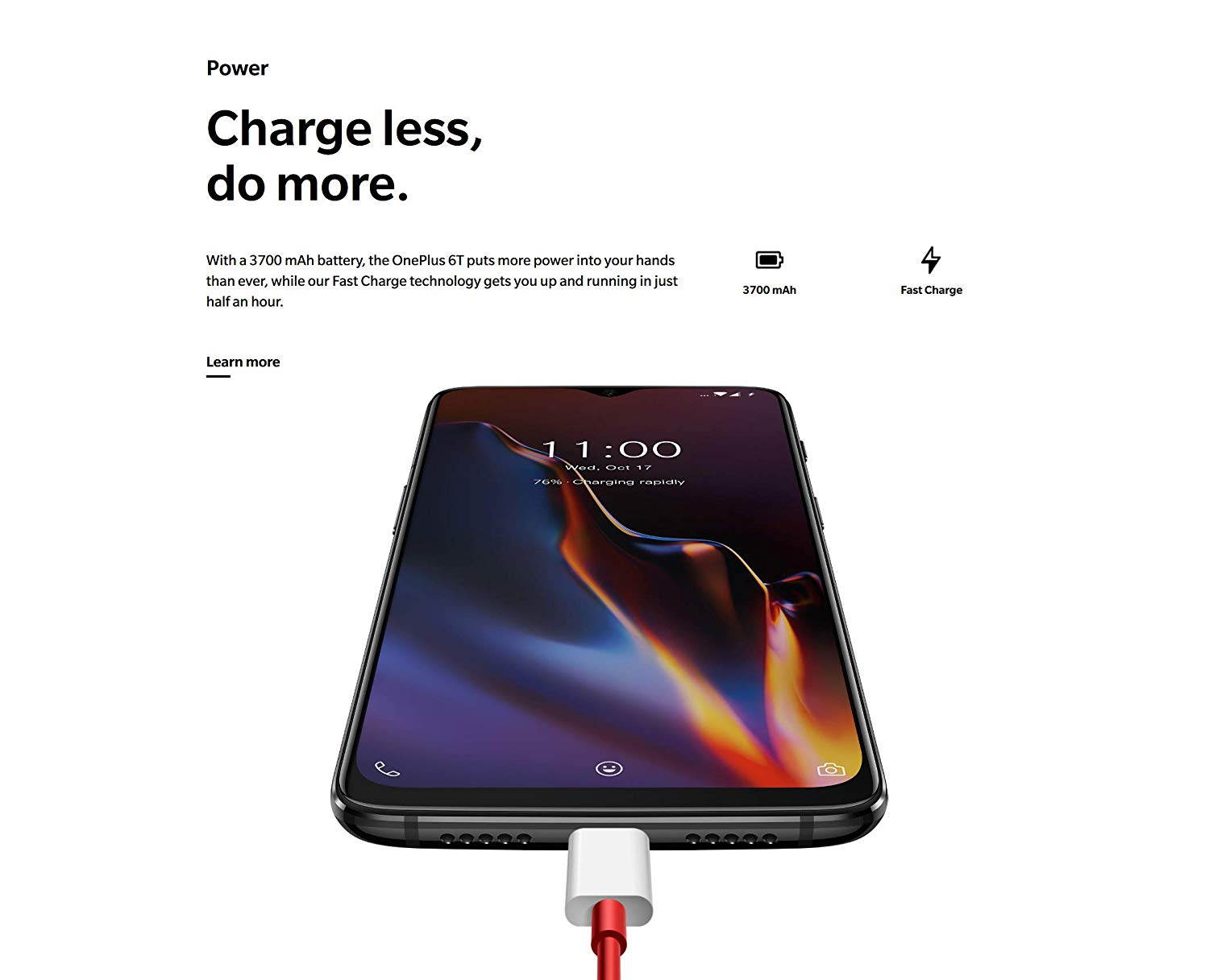 Factory Unlocked Phone OnePlus 6T 8+256GB A6013 8GB RAM 256GB ROM Dual SIM 6.41" AMOLED Display Android 9.0 Pie - Midnight Black