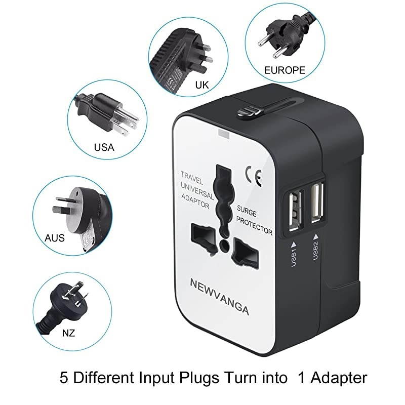Adapter Worldwide All in One Universal Adapter Wall Charger AC Power Plug Adapter with Dual USB Charging Ports for USA EU UK AUS White
