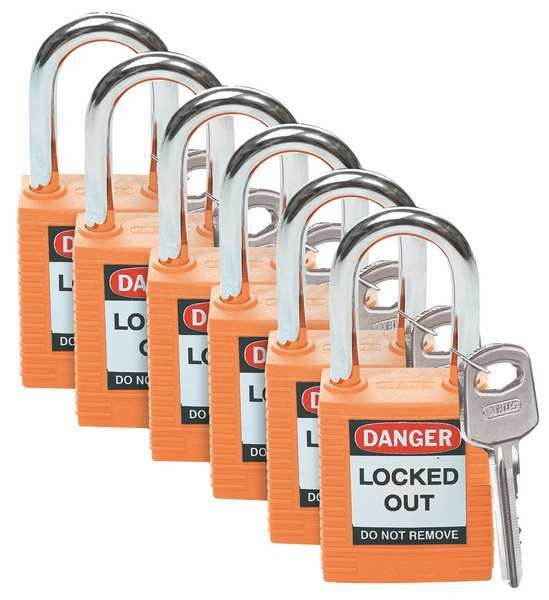 Lockout Padlock,KA,Orange,1-3/4"H,PK6 BRADY 123270