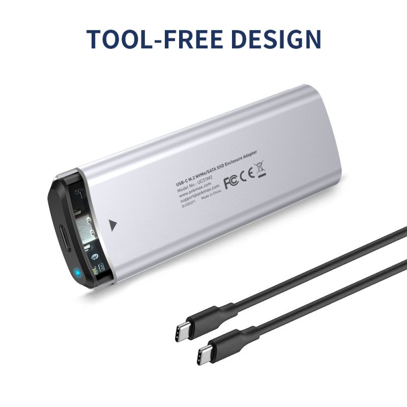 M.2 NVMe+SATA SSD Enclosure Adapter, USB C 3.1 Gen 2 10Gbps NVMe PCIe/SATA (NGFF) M-Key(B+M Key), ANKMAX UC312M2 Support UASP Trim for SSD, Tool-Free Aluminum Solid State Drive External Enclosure
