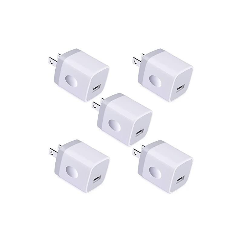 Single Port USB Charger, 1A 5V Wall Plug USB Power Adapter 5 Pack for Phone 12/11/X/8/7/6S/6S/6Plus/6/5S/5,Samsung Galaxy S20 Ultra/S10/S9/S8/S7 Edge Note 20/9/8,HTC,Nexus,Moto, BlackBerry,G8
