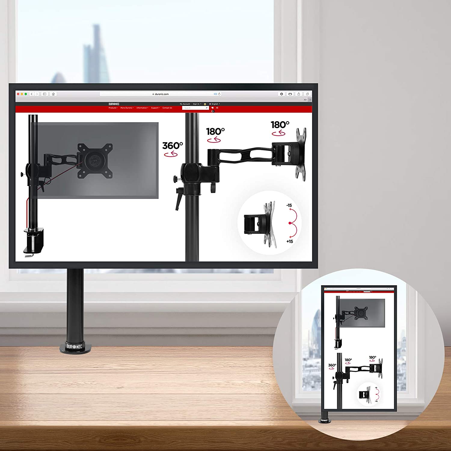 Duronic DM251X2 PC Monitor Arm Stand Desk Mount Screen Bracket Clamp Single LCD | LED |13"-27" (Tilt &plusmn;45&deg;|Swivel 90&deg;|Rotate 360&deg;)