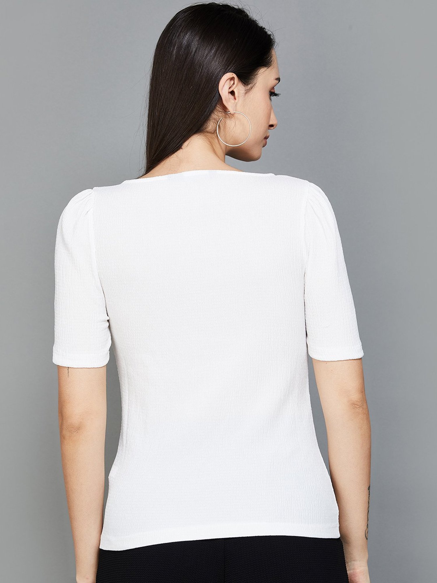 Code by Lifestyle White Half Sleeves Top