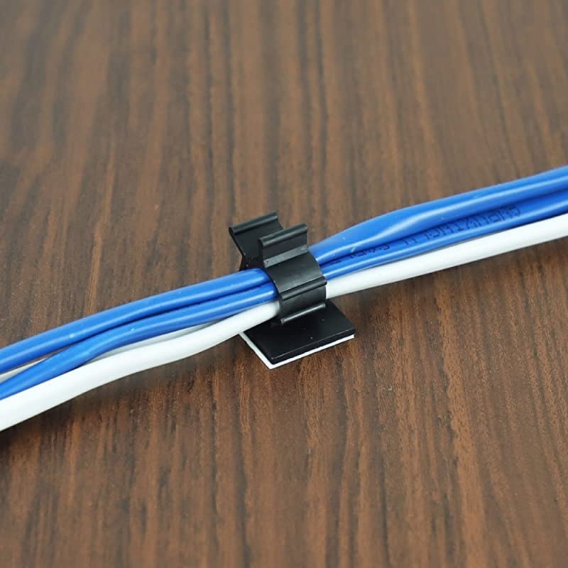 Adhesive Cable Clips Adjustable Wire Clamps Cable Tie Holders for Desk Wall Computer Electrical Cord (Black,3 Sizes,60 Pcs)