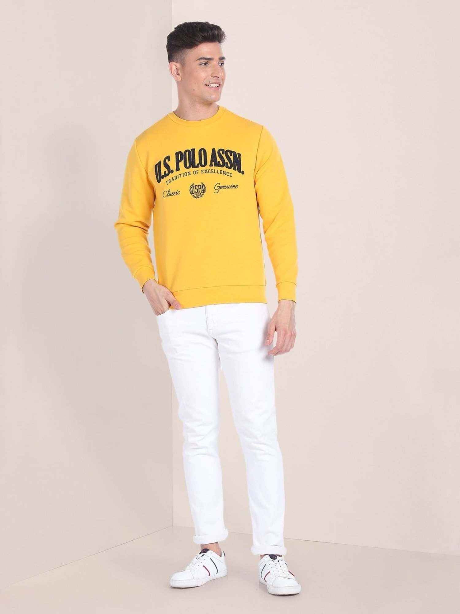 U.S. Polo Assn. Yellow Cotton Regular Fit Self Pattern Sweatshirt
