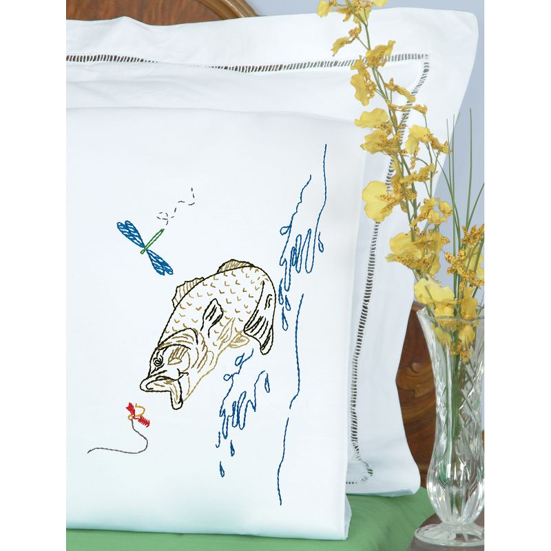 Jack Dempsey Stamped Pillowcases W/White Perle Edge 2/Pkg-Fish