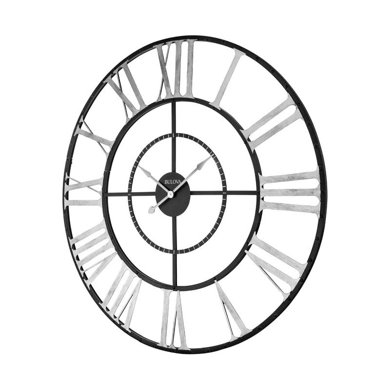 Bulova Clocks C4877 Zeeland 60 Inch Oversized Roman Numeral Quartz Movement Wall Clock with Removable Center Disk, Black/Silver