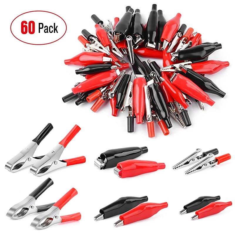 50052R 60Pcs Metal Alligator Clip Clamp Assortment Test Lead Electrical Battery Clamp Connector Alligator Connector Electrical Assortment Charging Clip