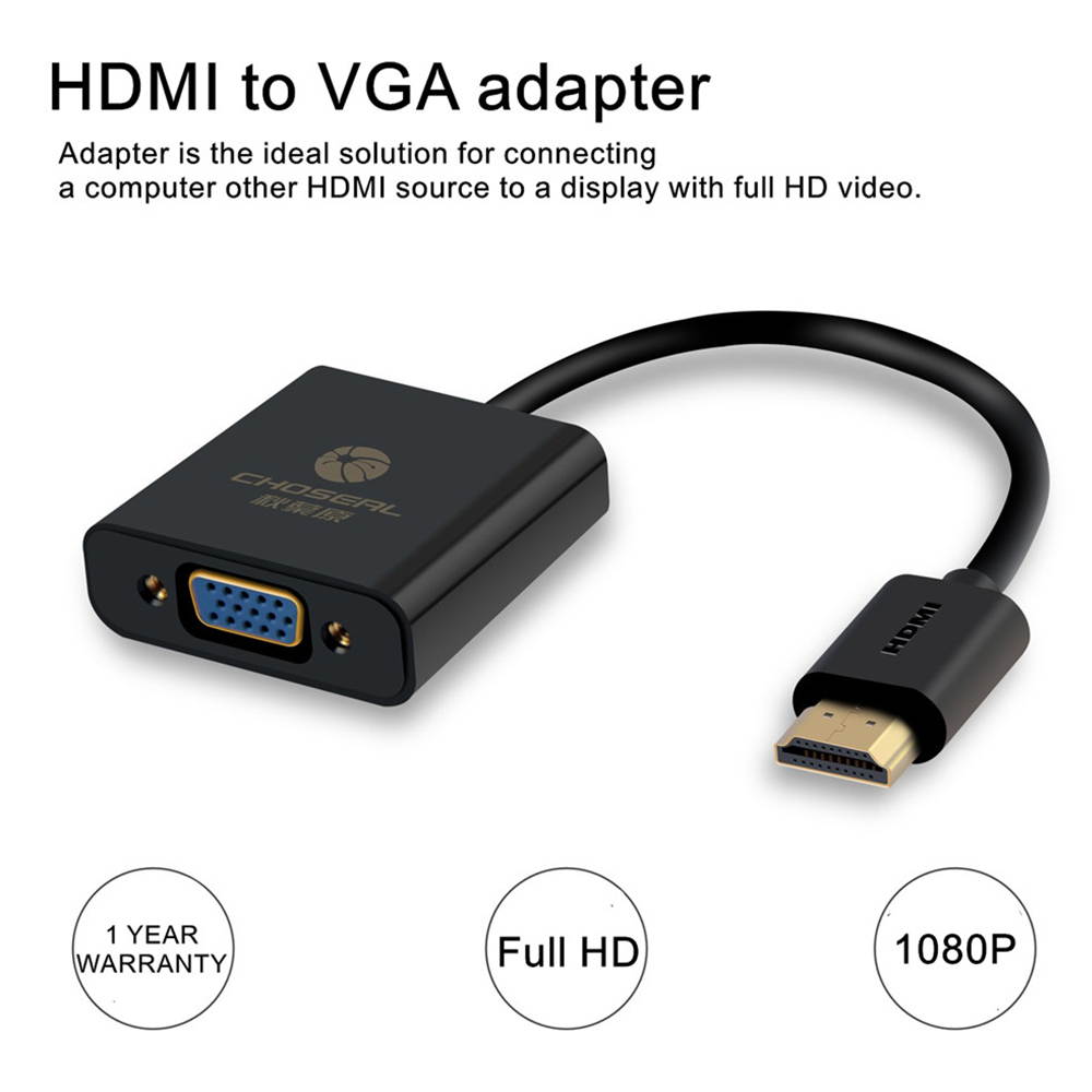 Choseal Computer Adapter HDMI to VGA Gold-Plated HDMI to VGA Adapter for Computer, Desktop, Laptop, PS4, PC, Monitor, Projector, HDTV QS6933