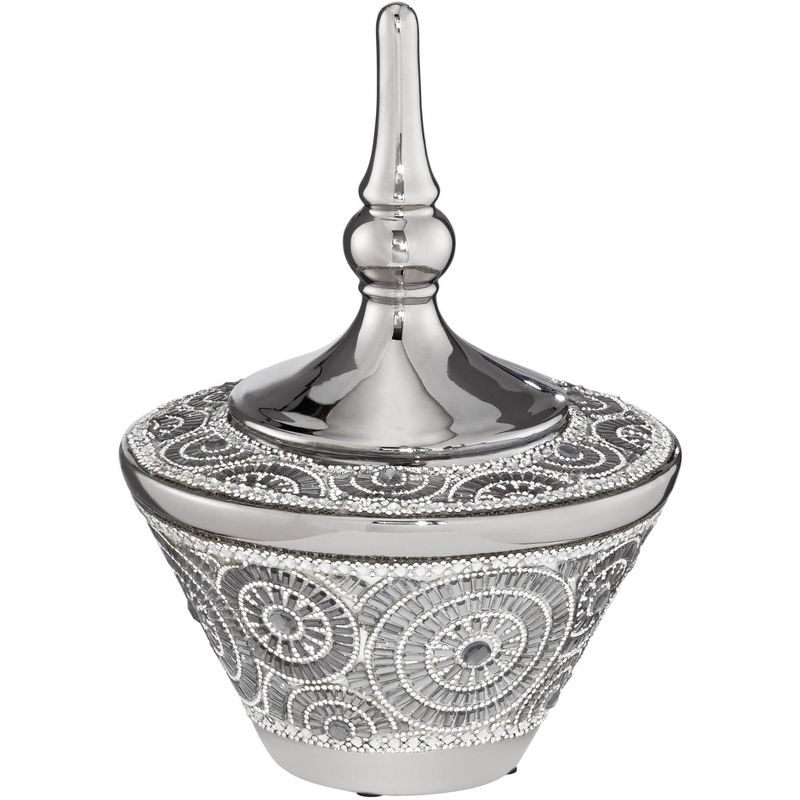 Dahlia Studios Silver 10" High Ceramic Decorative Jar with Lid