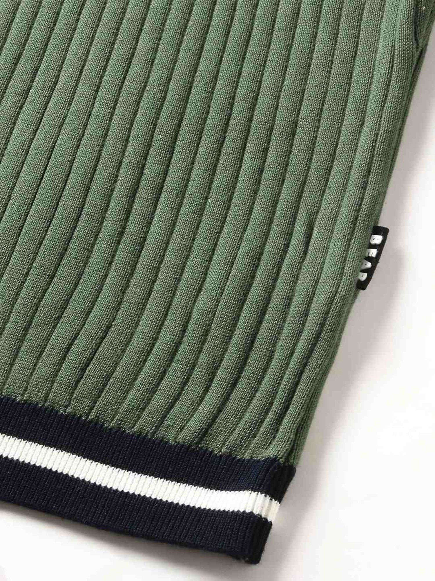 The Bear House Green Cotton Regular Fit Self Pattern Polo T-Shirt