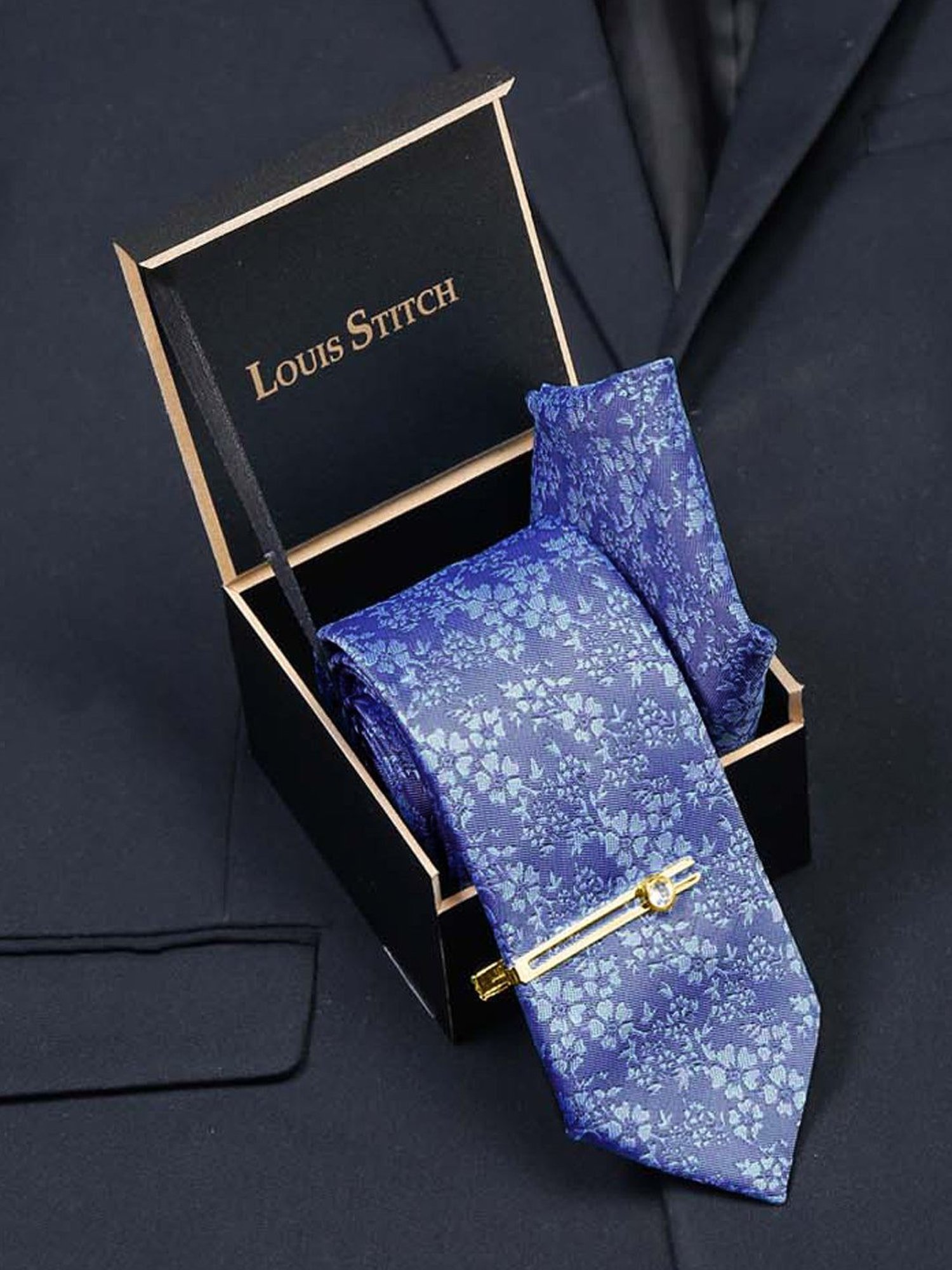 Louis Stitch Blue Printed Necktie Gift Set - Set of 3