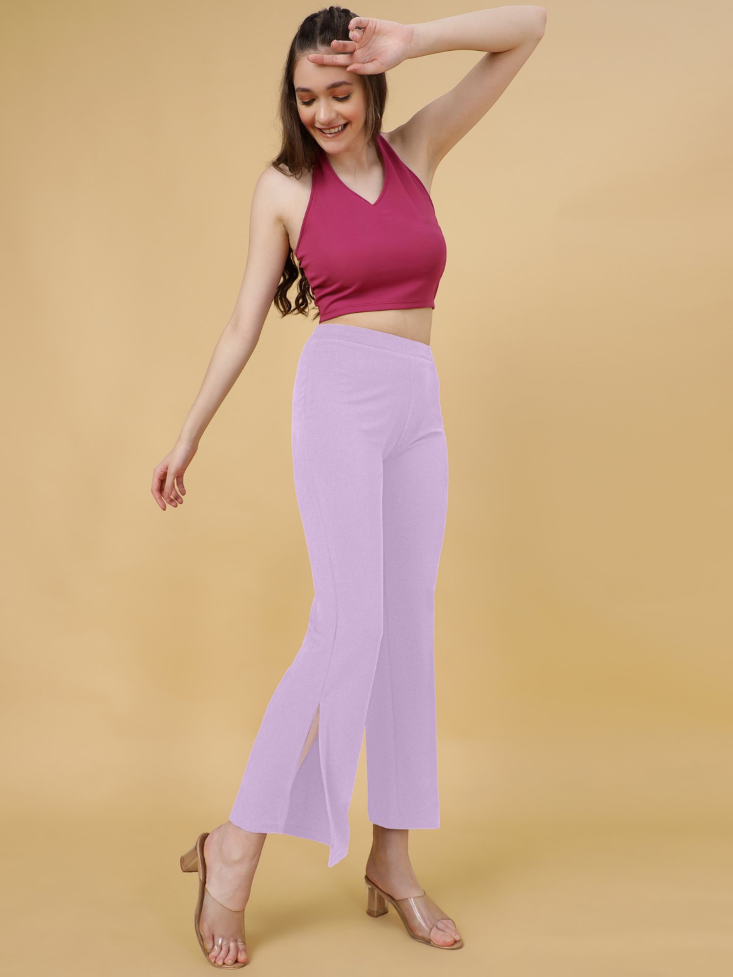FITHUB Lavender Regular Fit High Rise Trousers