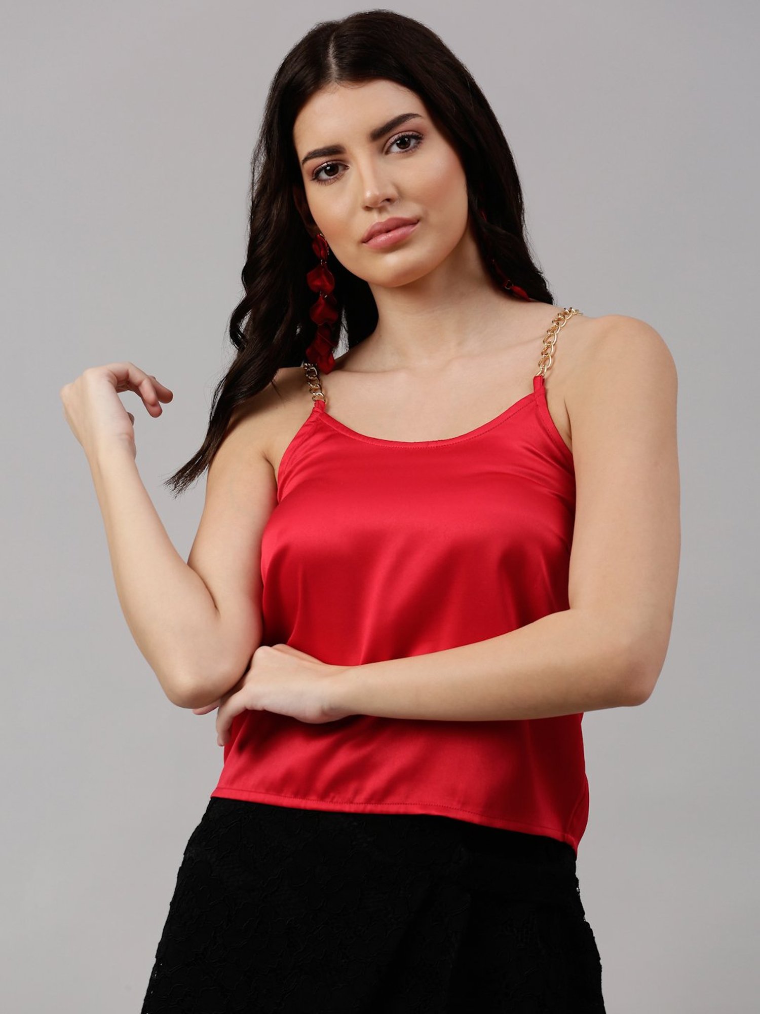 NEUDIS Red Round Neck Spaghetti Top