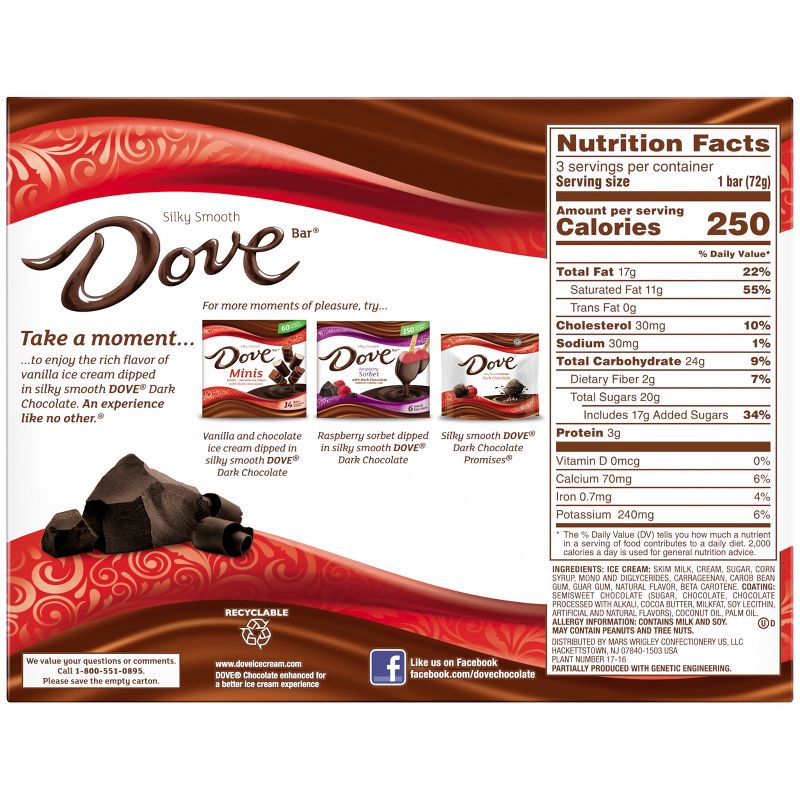 Dove Vanilla & Dark Chocolate Ice Cream Bar - 3ct