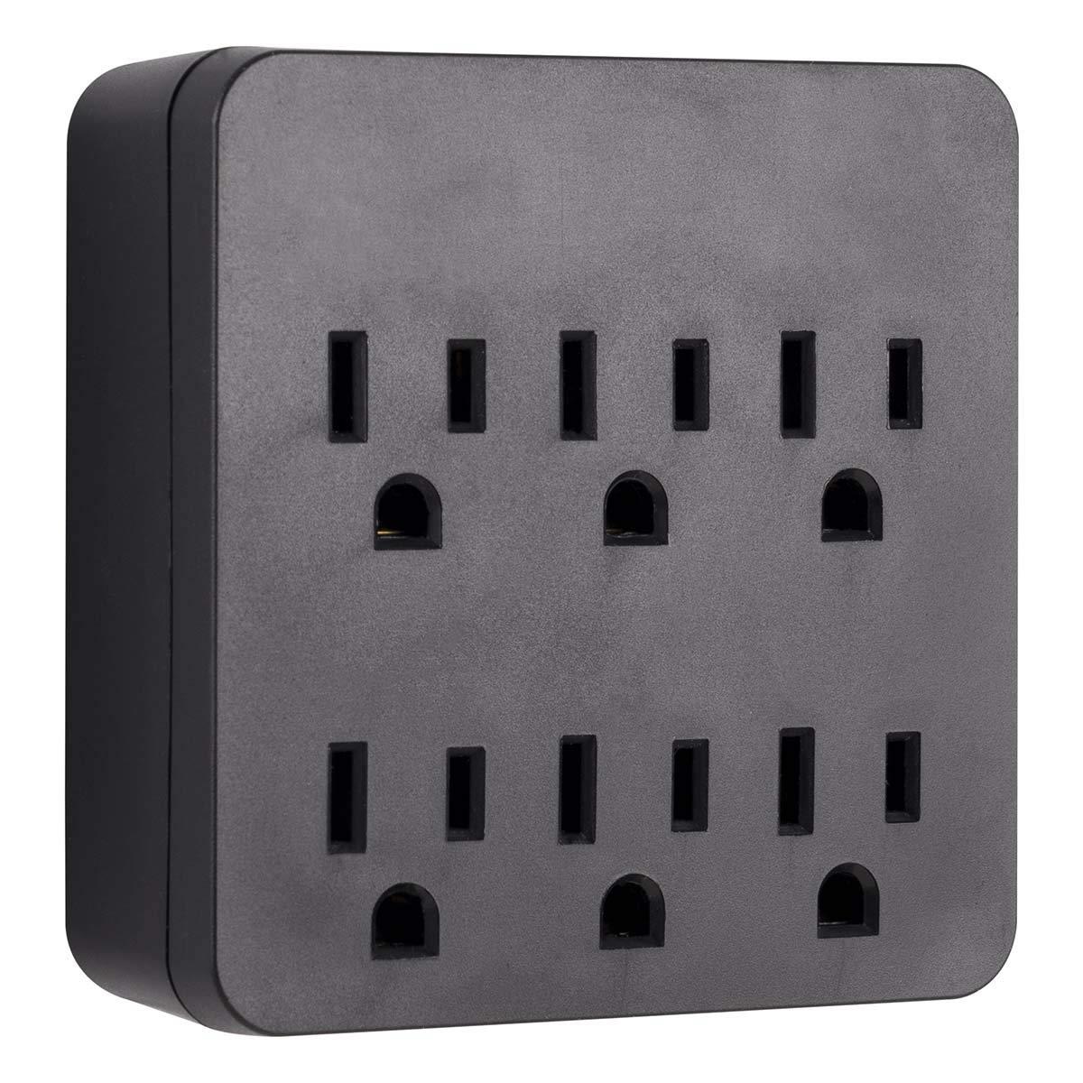 GE Pro Surge Protector with 6 Outlets, Wall Charger, Charging Station, 1020 Joules Protection Rating, Automatic Shutdown, Sleek Design, Black, 45821